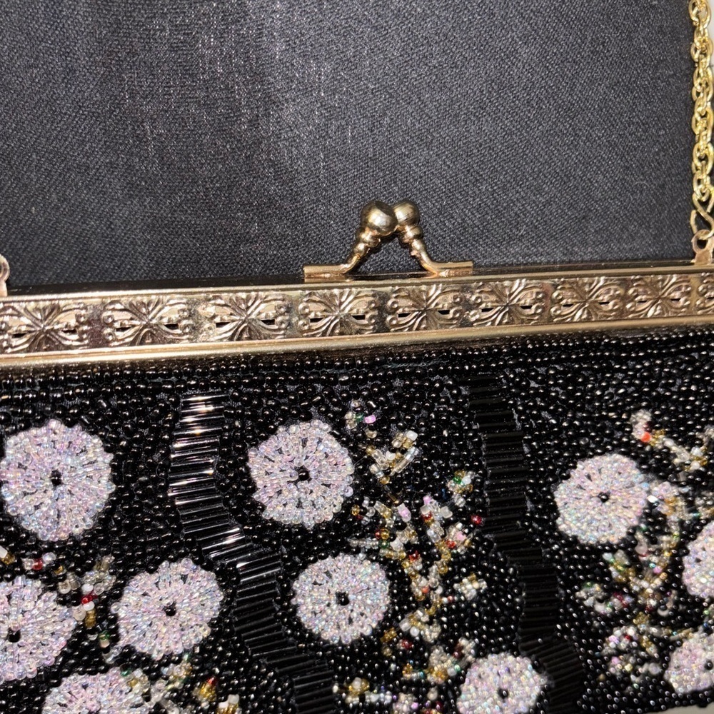 🔥Rare Vintage🔥 Stunning Mid Century Floral Glass Beaded Evening Clutch Purse - Picture 5 of 10